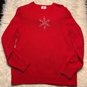 Two Hearts Red Maternity Sweater with embroidered snowflake Size L like new